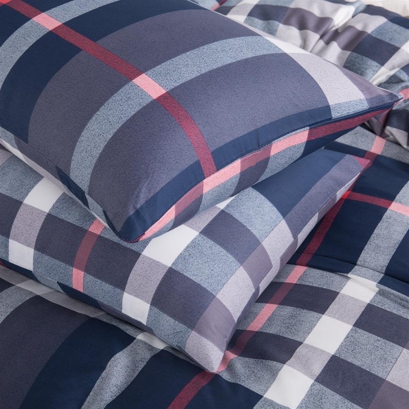CLOTHKNOW Navy Blue Plaid Queen Comforter Set 3Pcs Tartan Bedding Comforter Sets All Season Soft Blue Grid Buffalo Comforter with 2 x Pillow Cases - Image 4